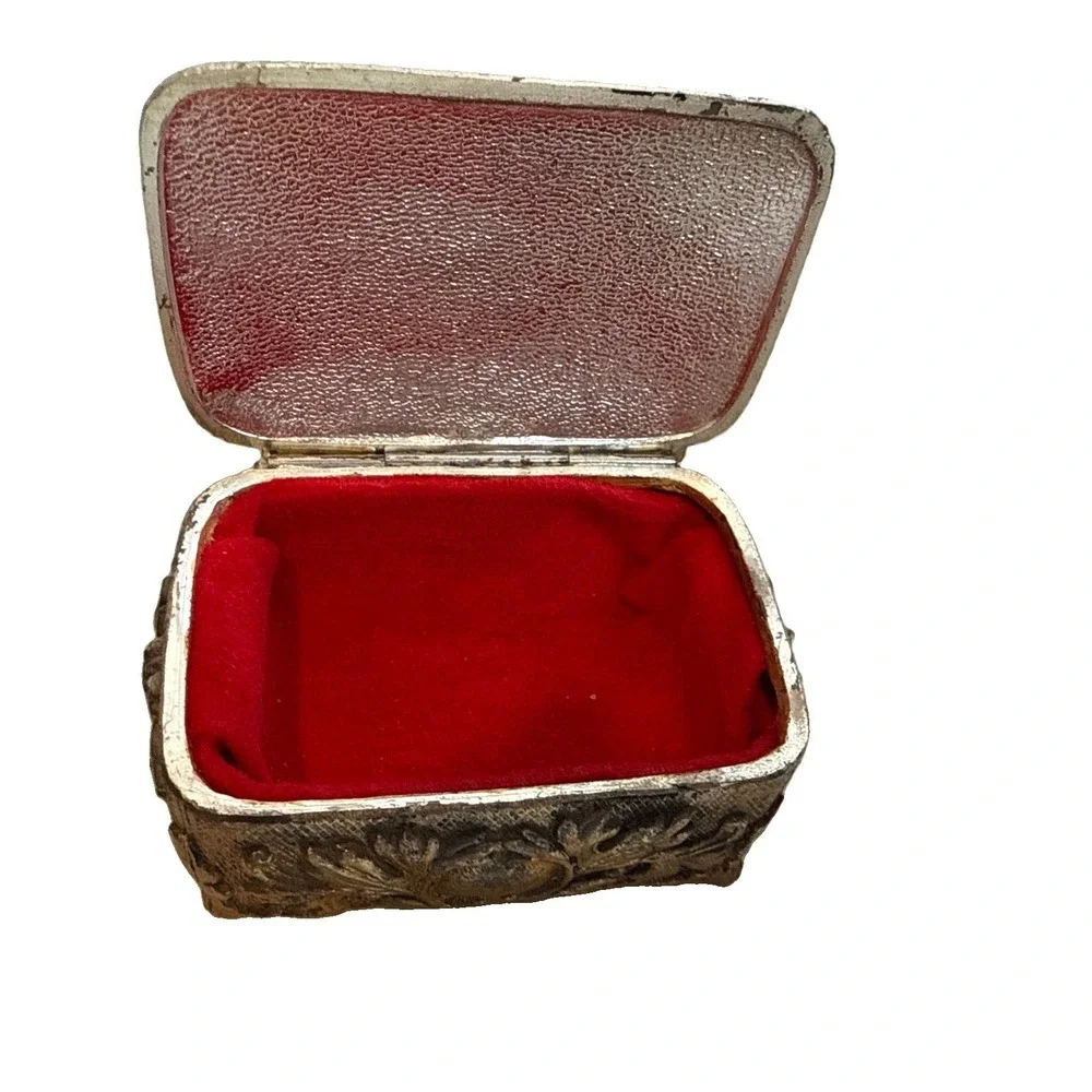 Victorian Style Rose Cameo Vanity Trinket Box Vintage Japan Signed Red Velvet